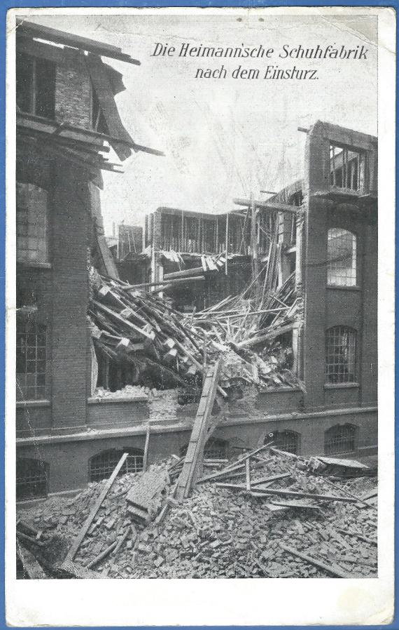 Historische Ansichtskarte - Die Heimann'sche Schuhfabrik nach dem Einsturz am 13. Juni 1911