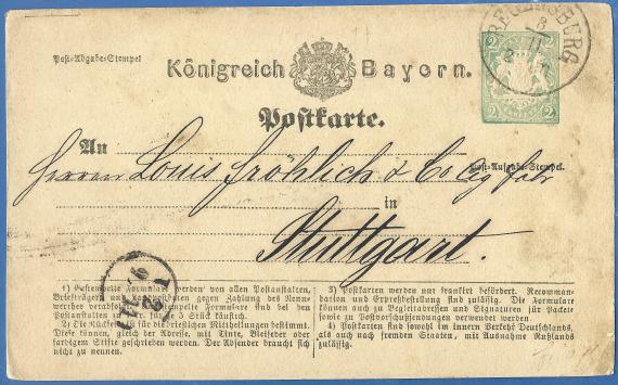 Postkarte geschäftlicher Art an Herrn Louis Fröhlich & Co. Cigarrenfabrik - versandt am 8. November 1874