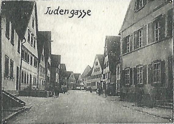 Historische Mehrbild-Ansichtskarte von Feuchtwangen von 1907 - mit abgebildet - die Judengasse  - Ausschnittvergrößerung Judengasse