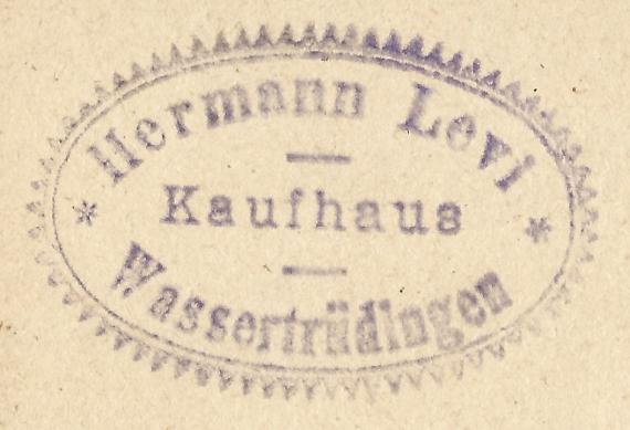 Postkarte geschäftlicher Art vom Kaufhaus Hermann Levi, - versandt am 23.Juli 1920  - Ausschnittvergrößerung Firmenstempel