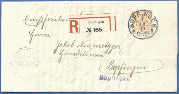 Registered letter to Mr. Jakob Neumetzger, merchant, sent on July 7, 1911