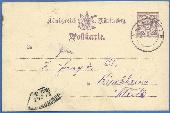 Postkarte geschäftlicher Art von Sally Pappenheimer - versandt am 9. Oktober 1883