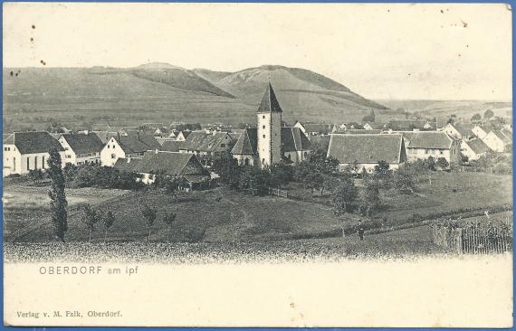 Ansichtskarte Oberdorf mit Synagoge - Verlag M.Falk Ansichtskarte vom Verlag M. Falk - mit Blick auf Oberdorf - am linken Kartenrand - die Synagoge, versandt im Jahr 1912