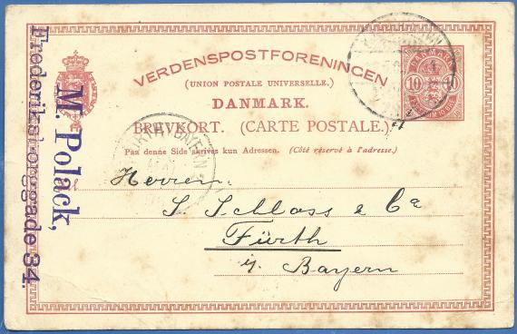 Postkarte aus Kopenhagen an Herrn S. Schloss & Cie, - versandt am 19. Mai 1905