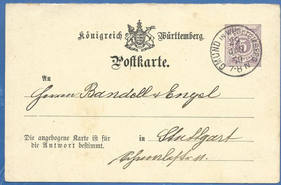 Postkarte geschäftlicher Art, - versandt von David Heimann am 29. Januar 1879