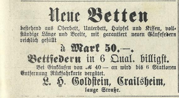 Advertisement by L. H. Goldstein in the Bopfinger Tagblatt No. 58, Wednesday, March 11, 1903