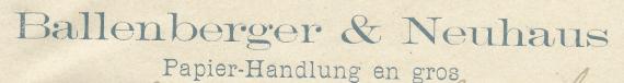 Invoice of Papierhandlung en gros Ballenberger & Neuhaus, issued on March 17, 1888 - detail enlargement of company name