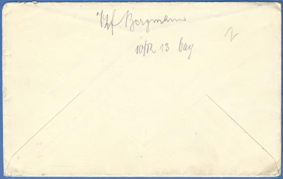 Briefumschlag - Amalie Offenbacher Feldpostbrief an Fräulein Amalie Offenbacher in Fürth, Friedrichstr. 12, nachgesandt nach Behringersdorf, Luitpoldstr. 88 bei Erna Eisemann - versandt am 4. Juli 1917 - Briefumschlag - Rückseite