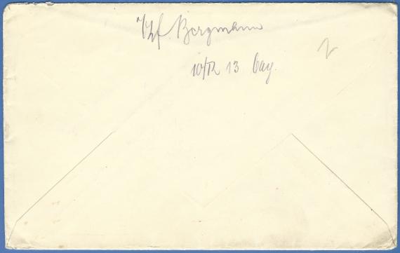 Field mail letter to Fräulein Amalie Offenbacher in Fürth, Friedrichstr. 12, forwarded to Behringersdorf, Luitpoldstr. 88 at Erna Eisemann's - mailed July 4, 1917 - envelope - reverse side