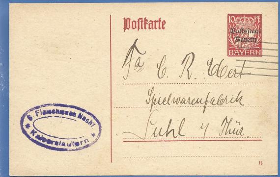 Postkarte geschäftlichter Art von  S. Fleischmann Nachf., - versandt am 2 Juni 1915  