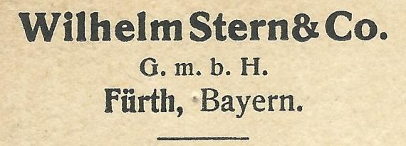 Geschäftspostkarte der Firma Wilhelm Stern & Co - versandt am 4. Januar 1915  -  Ausschnittvergrößerung Firmenname und Adresse