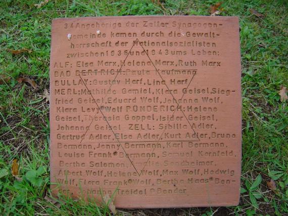 Memorial plaque at the Jewish cemetery Bullay