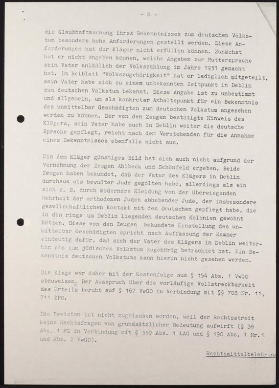 Gerichtsurteil: Verwaltungsgericht Berlin, fragmentarisch, Kopiert, maschinengeschrieben, 4tes Blatt, Berlin, vor 09.05.1979