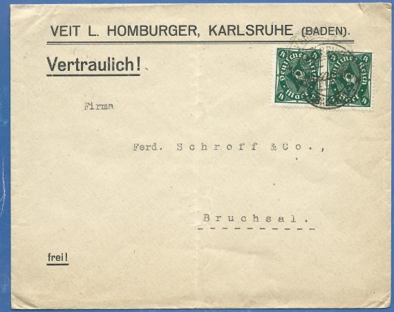 Briefumschlag - Veit. L. Homburger Geschäftsbriefumschlag vom Bankhaus Veit. L. Homburger, - versandt im November 1922