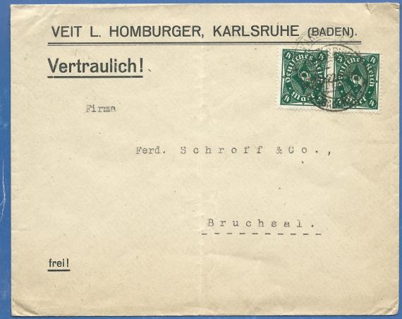 Geschäftsbriefumschlag vom Bankhaus Veit. L. Homburger, - versandt im November 1922 