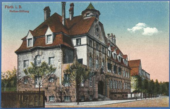 Historical picture postcard of Fürth around 1910 with the Nathan Foundation