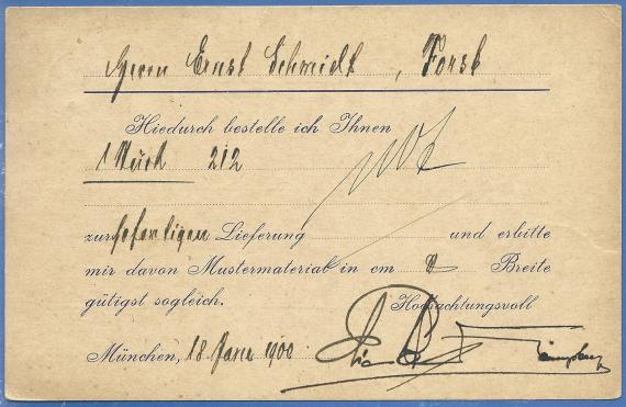 Postkarte - Elias Cohn Königsberger Geschäftspostkarte von Elias Cohn Königsberger- München, - versandt am 18. Januar 1900 - Kartenrückseite
