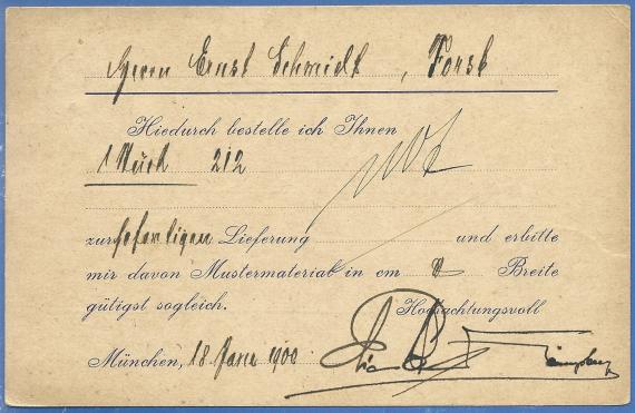 Business postcard from Elias Cohn Königsberger- Munich, - mailed January 18, 1900 - back of card