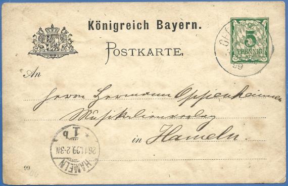 Postkarte geschäftlicher Art an Herrn Hermann Oppenheimer, Musikalienverlag - versandt am 25. November 1899