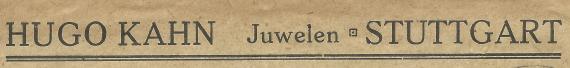 Geschäftsbriefumschlag von Hugo Kahn, Juwelen - versandt am 18. Juli 1924 - Ausschnittvergrößerung Geschäftszeile