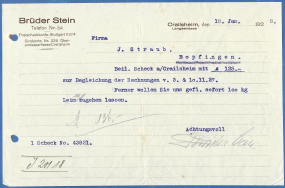 Business letter of the Stein brothers, - written on January 18, 1928