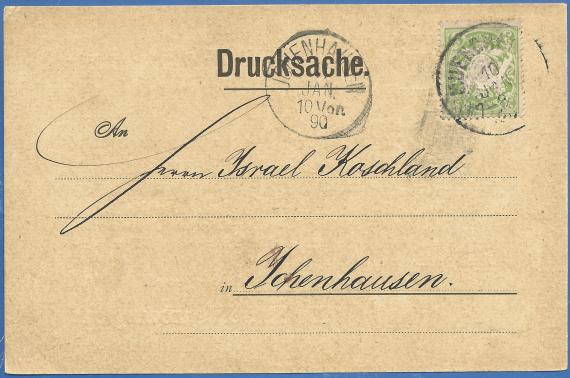 Postkarte geschäftlicher Art von D. M. Neuburger, versandt am 19. Januar 1890 