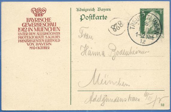 Postcard of private nature to Mrs. Hanna Bodenheimer in Munich, - sent on February 26, 1912