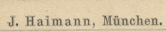 Postkarte - J. Haimann Postkarte geschäftlicher Art von J. Haimann, München, - versandt am 18. April 1888 - Ausschnittvergrößerung Firmenname