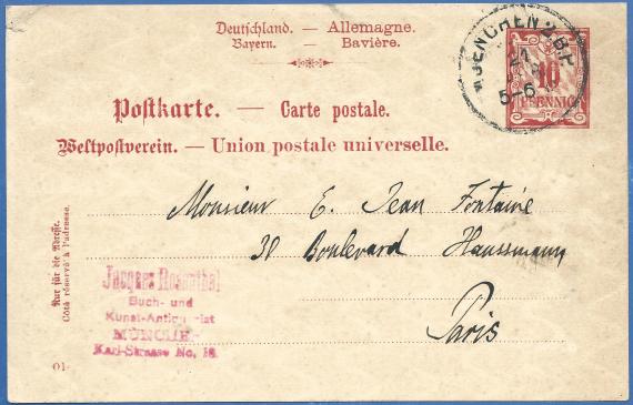 Postcard of business nature from Jacques Rosenthal - sent to Paris on April 21, 1901