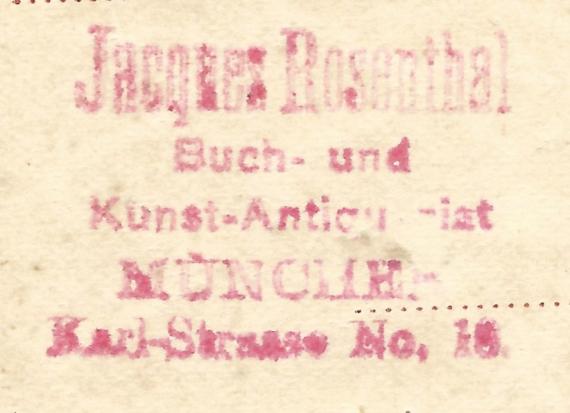 Postkarte geschäftlicher Art von Jacques Rosenthal - versandt nach Paris am 21. April 1901  -  Ausschnittvergrößerung Firmenadresse