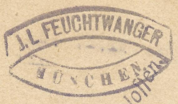 Postkarte geschäftlicher Art vom Bankhaus J. L. Feuchtwanger - versandt am 1. Februar 1918 - Ausschnittvergrößerung Firmenstempel