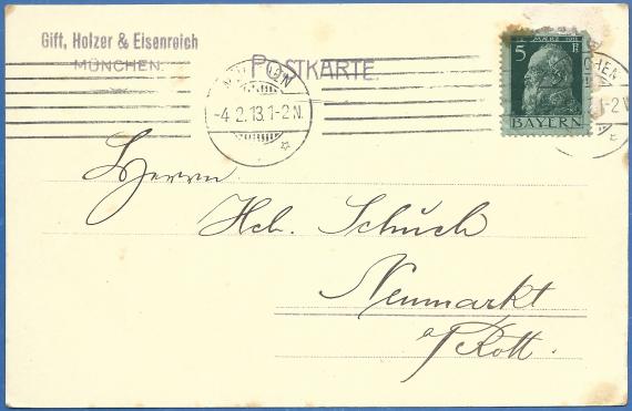 Postkarte geschäftlicher Art der Firma Gift, Holzer & Eisenreich - versandt am 4. Februar 1913