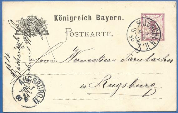 Postkarte geschäftlicher Art von Oscar Bacharach - versandt 1. März 1886