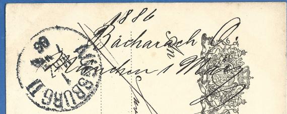 Postkarte geschäftlicher Art von Oscar Bacharach - versandt 1. März 1886 - Ausschnittvergrößerung - Absenderangabe