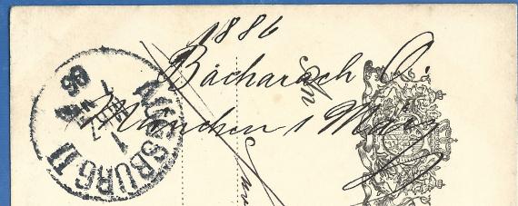 Postcard of a business nature from Oscar Bacharach - mailed March 1, 1886 - clipping enlargement - sender's note