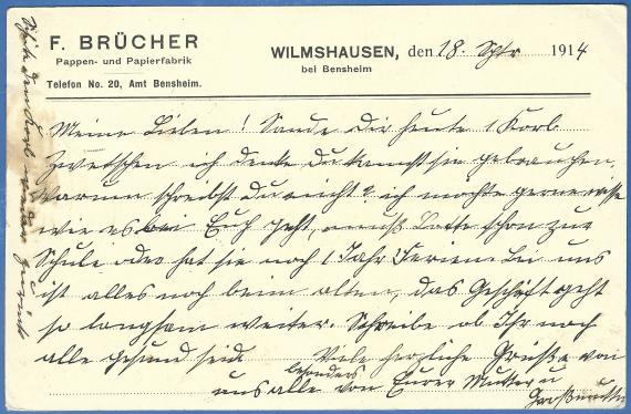 Postkarte privater Art an Frau Helene Israel - versandt am 18. September 1914 - Kartenrückseite