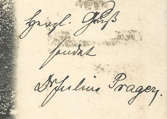 Ansichtskarte Fürth Stadtpark - Dr. Julius Prager Historische Ansichtskarte aus Fürth mit dem Stadtpark, - versandt von Dr. Julius Prager nach Igls bei Innsbruck am 6. August 1898 - Ausschnittvergrößerung