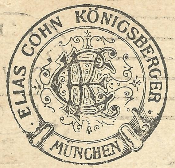 Business postcard of Elias Cohn Königsberger, - mailed May 12, 1921 - detail enlargement company emblem