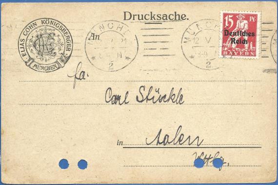 Geschäftspostkarte von Elias Cohn Königsberger, - versandt am 12. Mai 1921 