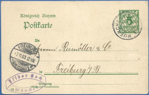 Postkarte geschäftlicher Art von Isidor Bach, - versandt am 6. November 1903 