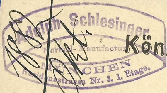 Postkarte - Adolph Schlesinger Postkarte geschäftlicher Art von Adolph Schlesinger, Normal - Manufakur, - versandt am 27. Oktober 1882 - Ausschnittvergrößerung Firmenstempel