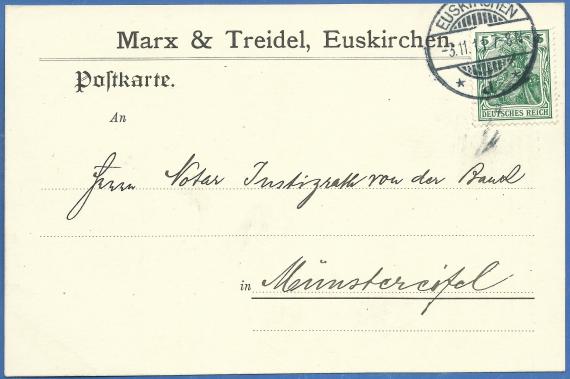 Postkarte - Marx & Treidel Postkarte von Marx & Treidel, Euskirchen, - versandt am 3. November 1911