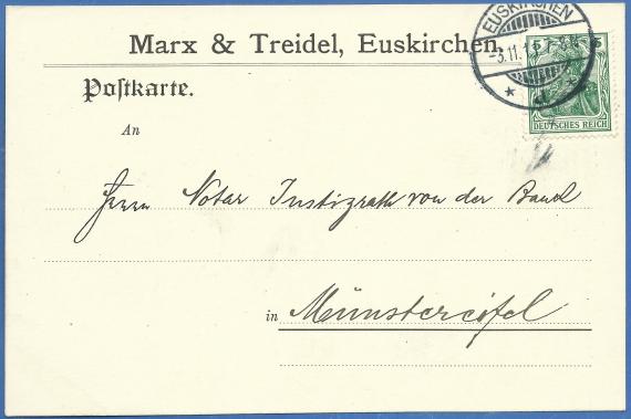 Postkarte von Marx & Treidel, Euskirchen, - versandt am 3. November 1911 