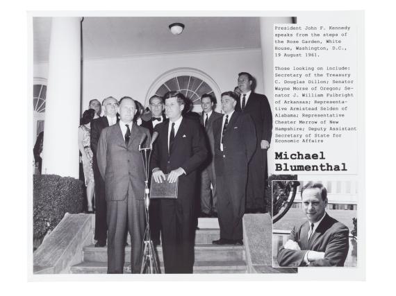 Blumenthal during a speech by John F. Kennedy