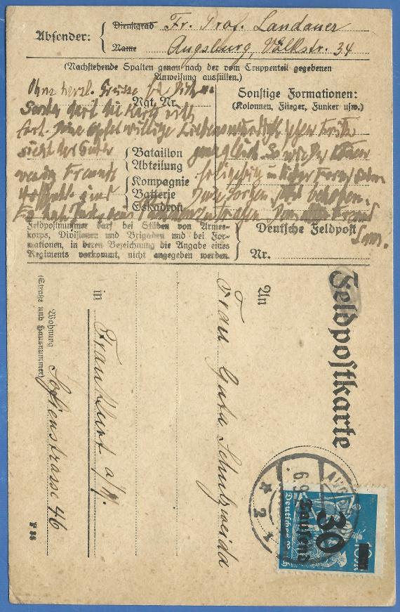 Postkarte von Prof. Samuel Landauer und seiner Frau Anne - versandt am 6. September 1923