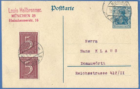 Postkarte geschäftlicher Art von Louis Heilbronner - versandt am 11. August 1921