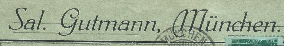 Briefumschlag von Salomon Gutmann, München - versandt am 28. März 1913 - Ausschnittvergrößerung - Namen - Zeile