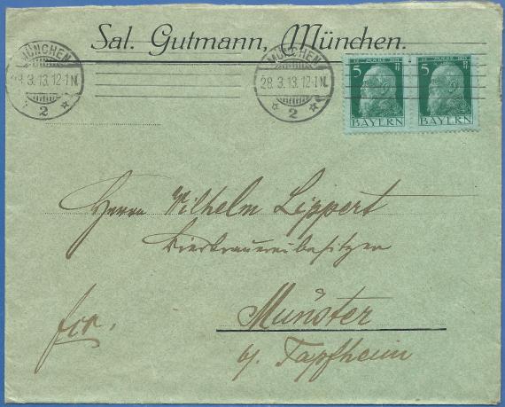 Envelope - Salomon Gutmann, Munich - mailed March 28, 1913