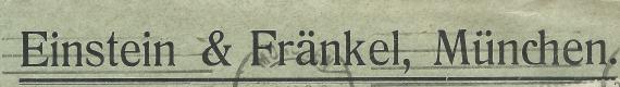 Envelope of the company Einstein & Fränkel, - mailed on April 24, 1922 - detail enlargement company name