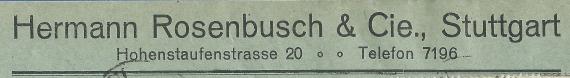 Briefumschlag der Firma Hermann Rosenbusch & Cie, - versandt am 5. Juli 1923  - Ausschnittvergrößerung Firmenanschrift